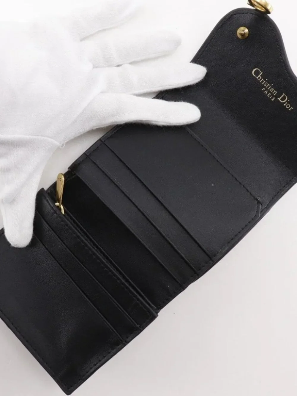 Dior Compact wallet Tri-fold wallet black Calfskin Women